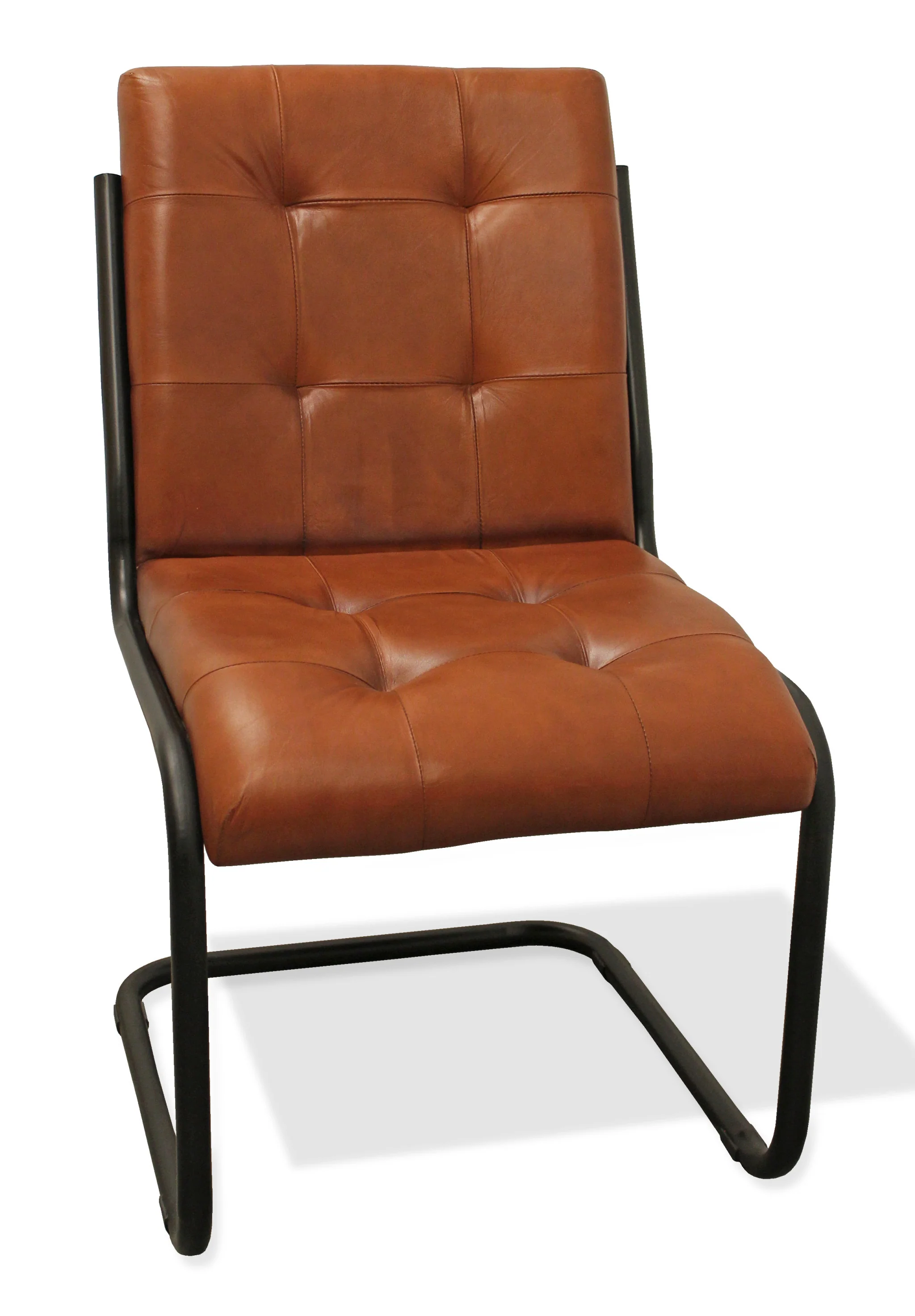 Tufted Cinnamon And Black Upholstered Leather Dining Side Chair By Homeroots - Image 4