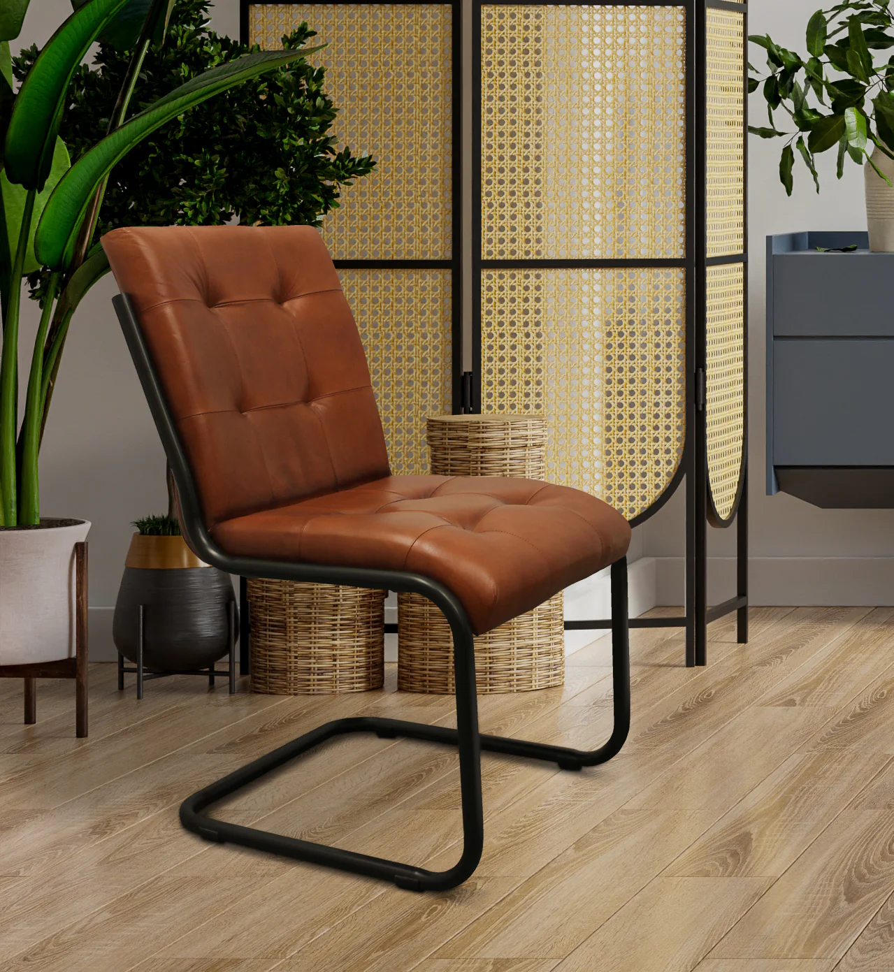 Tufted Cinnamon And Black Upholstered Leather Dining Side Chair By Homeroots - Image 7