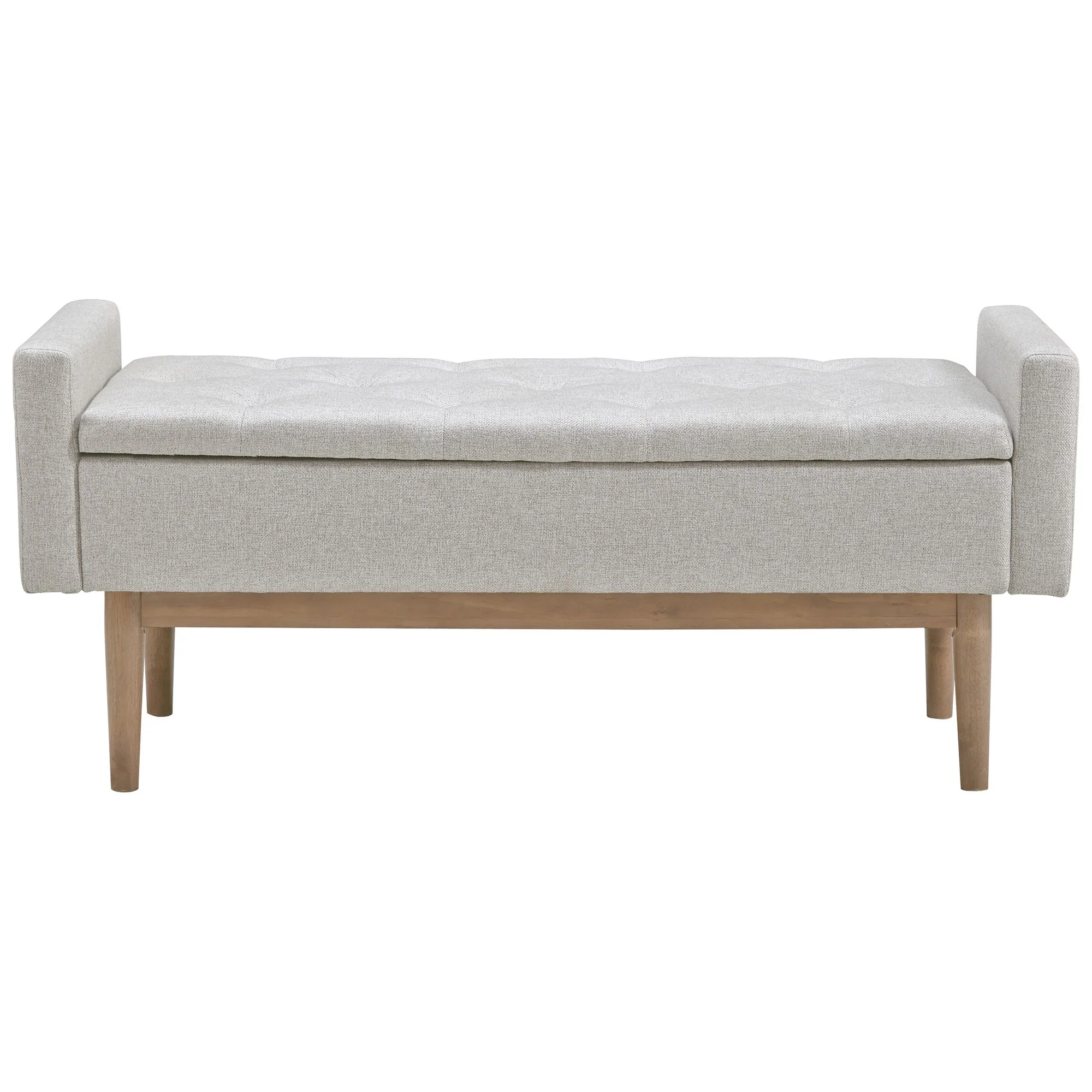 Tufted Fabric Storage Bench With Low Profile Elevated Arms Light Gray By Benzara - Image 2