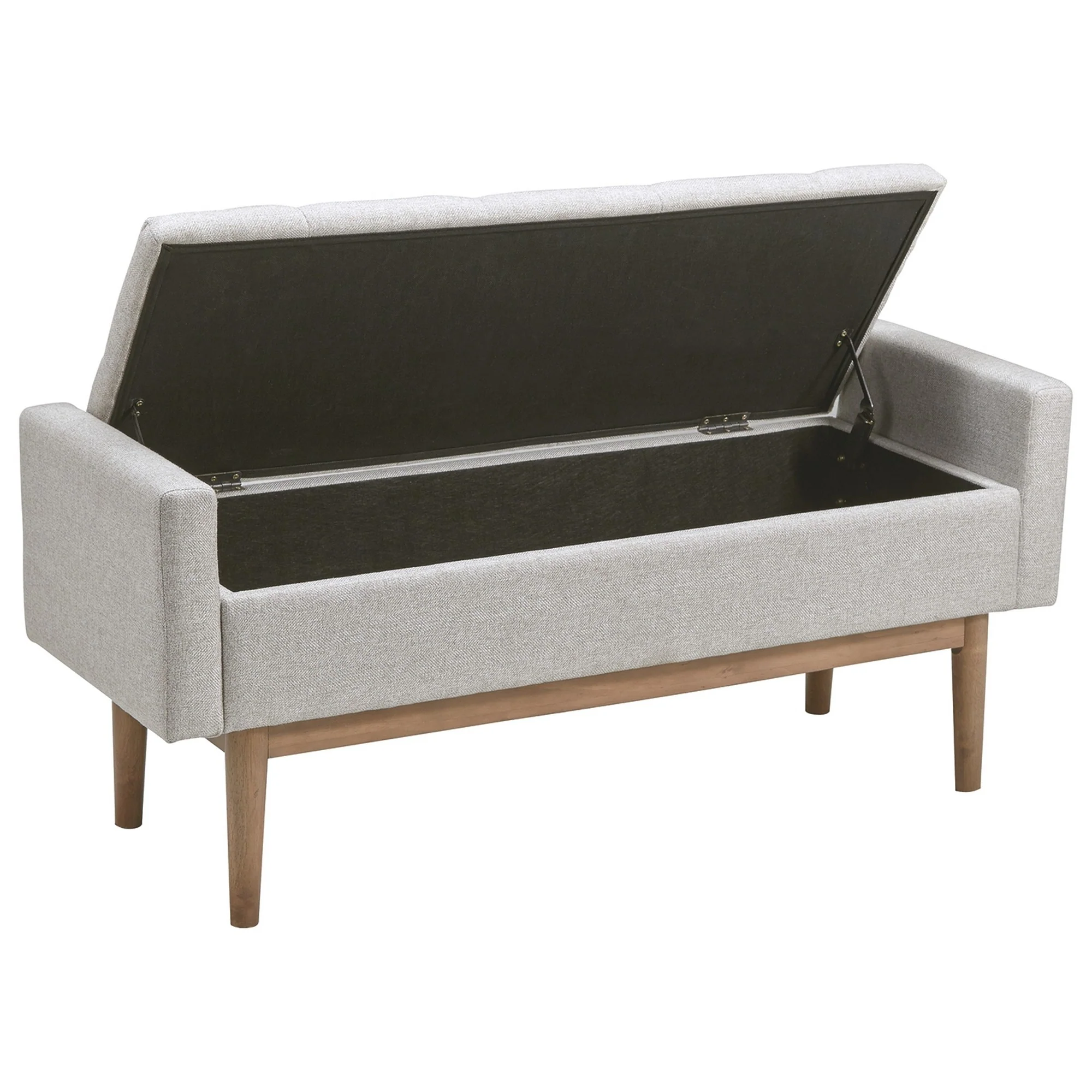 Tufted Fabric Storage Bench With Low Profile Elevated Arms Light Gray By Benzara - Image 4