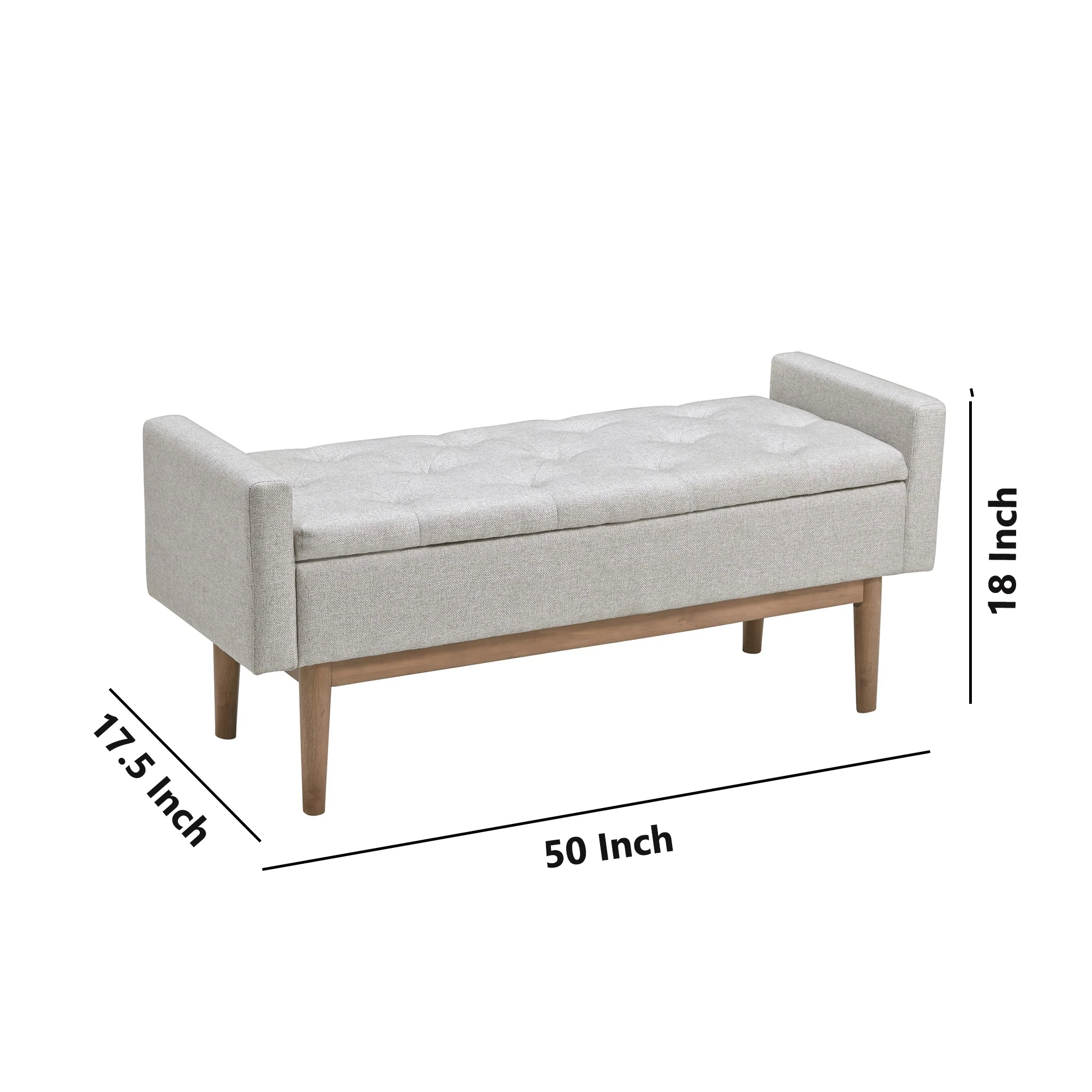 Tufted Fabric Storage Bench With Low Profile Elevated Arms Light Gray By Benzara - Image 5