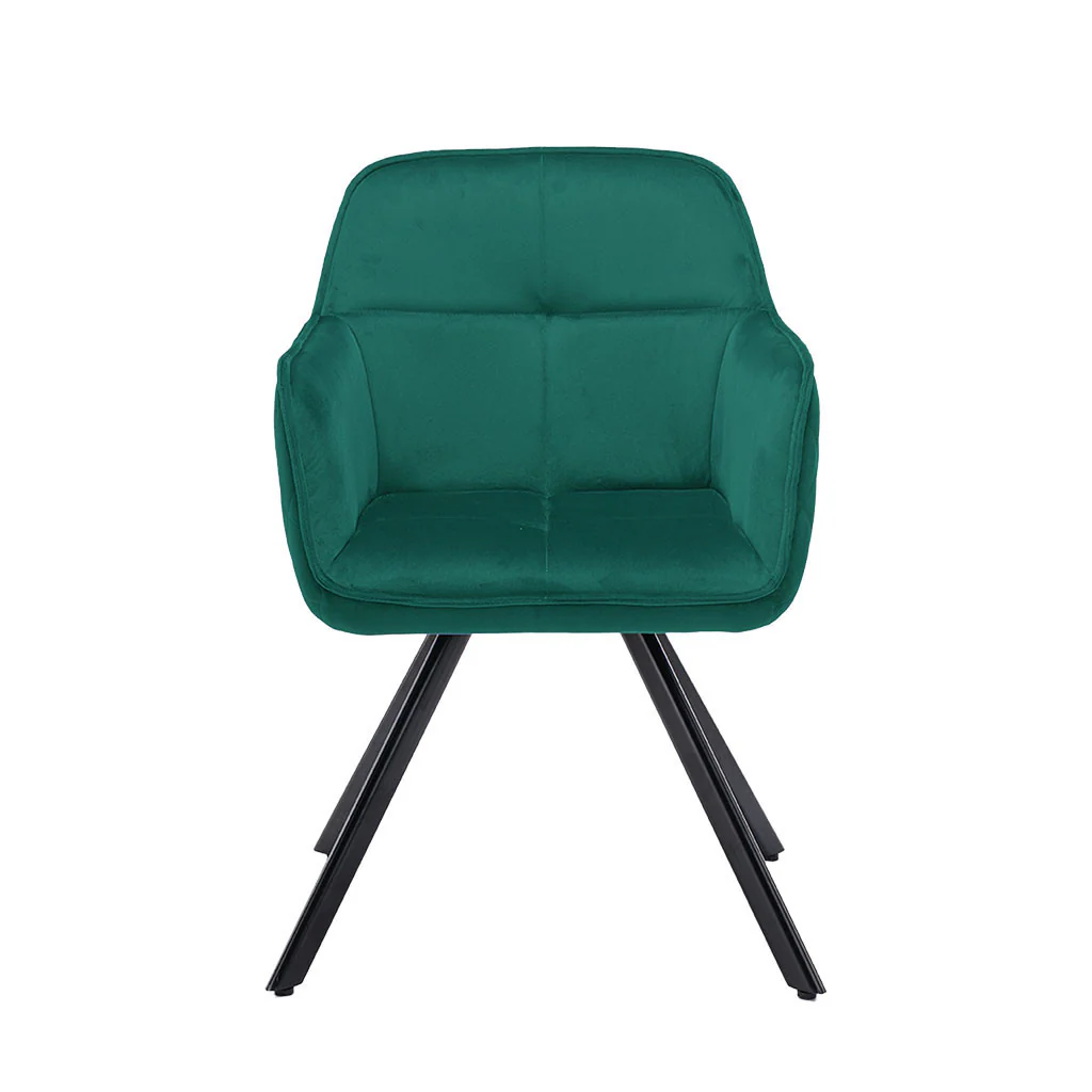 Tufted Green And Black Velvet and Metal Dining Arm Chair By Homeroots - Image 2