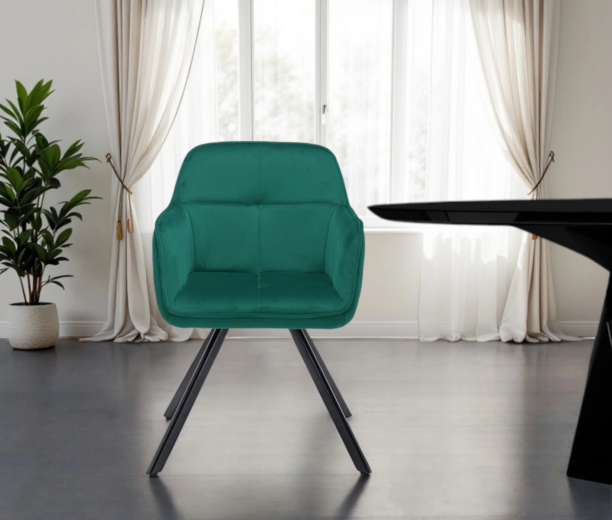 Tufted Green And Black Velvet and Metal Dining Arm Chair By Homeroots - Image 7
