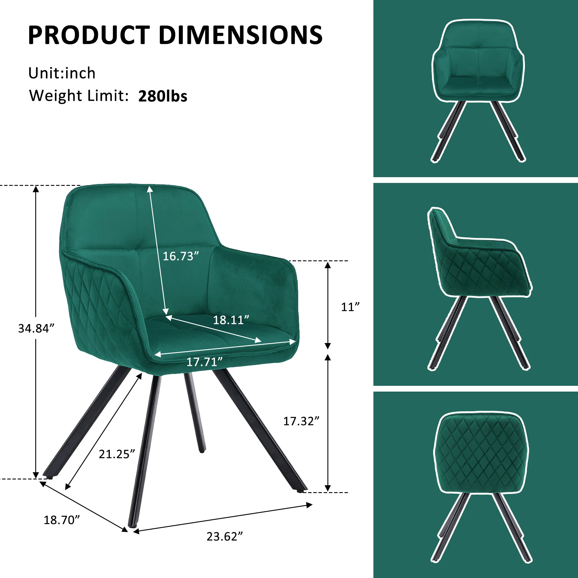 Tufted Green And Black Velvet and Metal Dining Arm Chair By Homeroots - Image 8