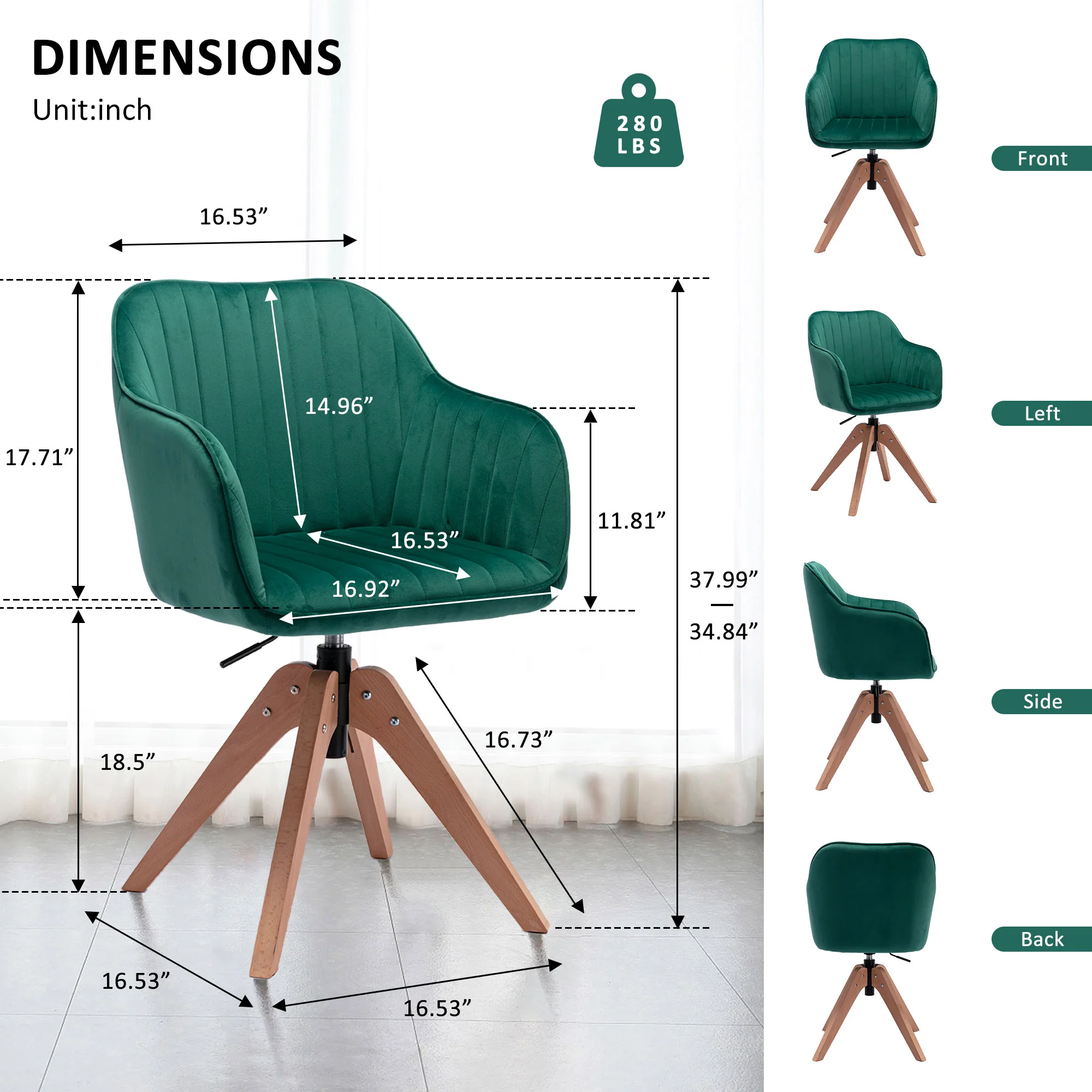 Tufted Green And Natural Velvet and Wood Dining Arm Chair By Homeroots - Image 5