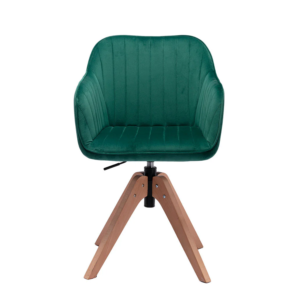 Tufted Green And Natural Velvet and Wood Dining Arm Chair By Homeroots - Image 6