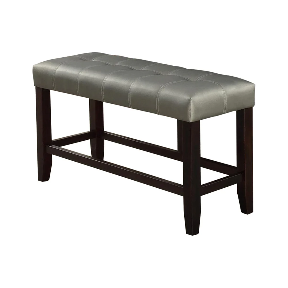Tufted High Bench With Tapered Legs Silver And Brown By Benzara - Image 2