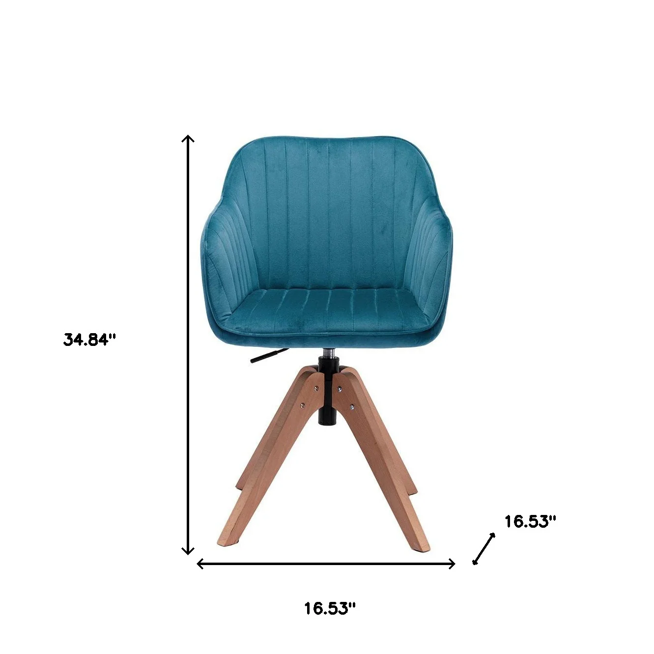 Tufted Teal Blue And Natural Velvet and Wood Dining Arm Chair By Homeroots - Image 6