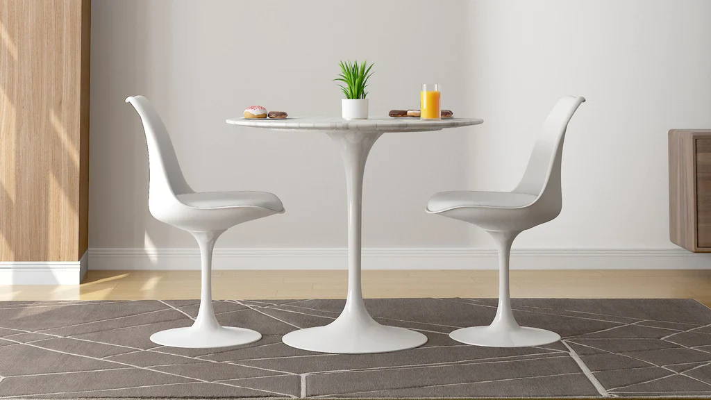 Tulip 32" Marble Dining Table & Chairs Set 3pc By Modholic - Image 3