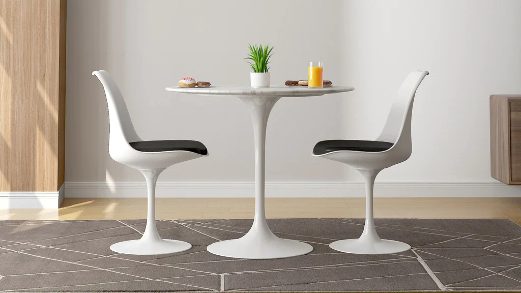 Tulip 32" Marble Dining Table & Chairs Set 3pc By Modholic - Image 4