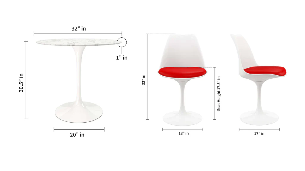 Tulip 32" Marble Dining Table & Chairs Set 3pc By Modholic - Image 5