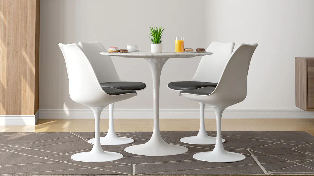 Tulip 32" Marble Dining Table & Chairs Set 5pc By Modholic - Image 2