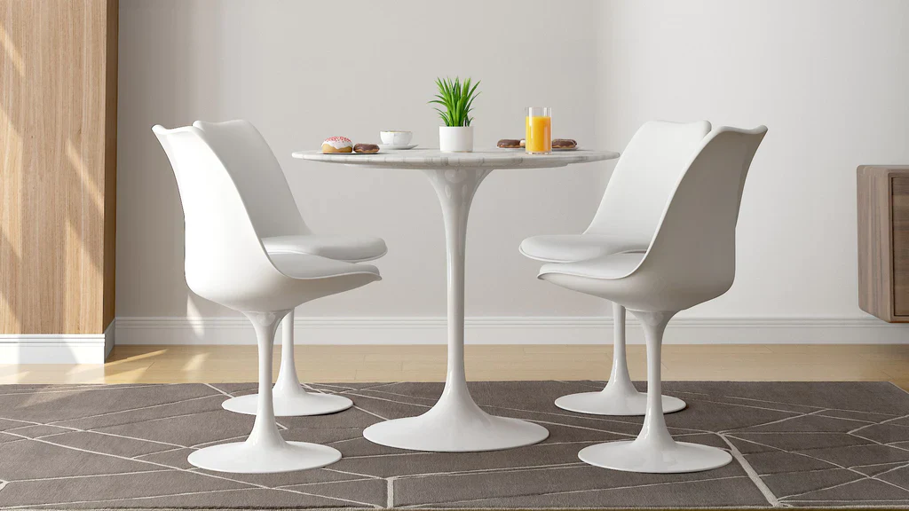 Tulip 32" Marble Dining Table & Chairs Set 5pc By Modholic - Image 3