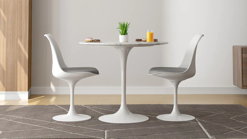 Tulip 32" Marble Dining Table & Chairs Set 5pc By Modholic - Image 4