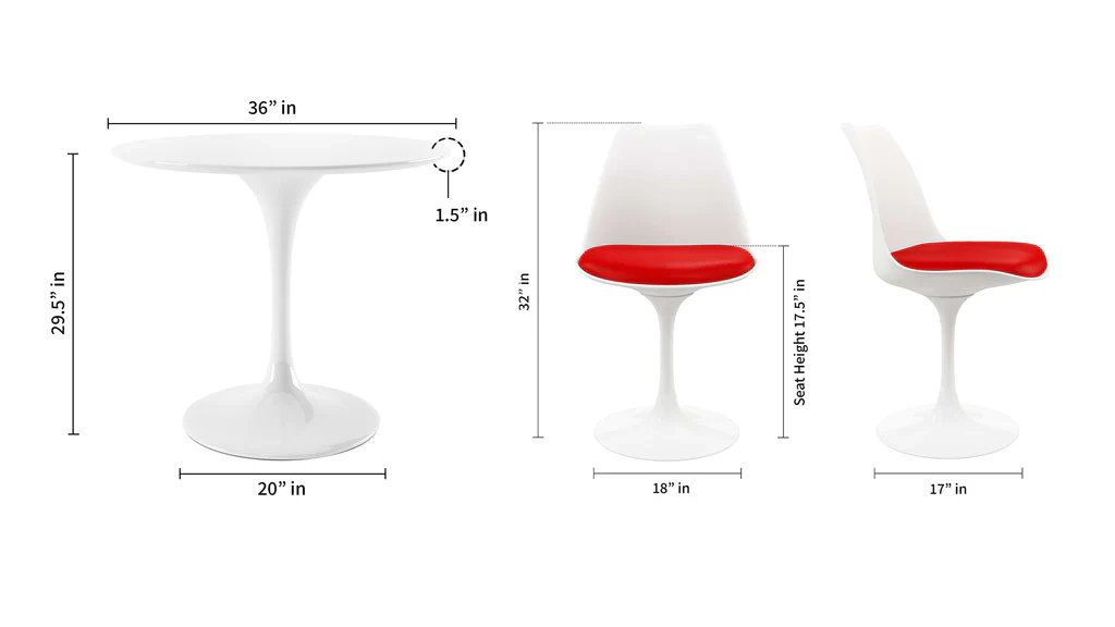 Tulip 36" Fiberglass Dining Table & Chairs 5Pc Set By Modholic - Image 5