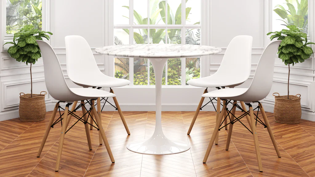 Tulip 40" Marble Dining Table & Eiffel Chairs Set By Modholic - Image 2
