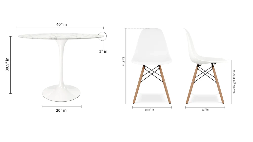 Tulip 40" Marble Dining Table & Eiffel Chairs Set By Modholic - Image 3