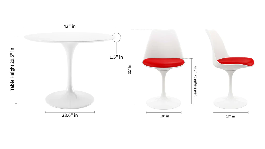 Tulip 42" Fiberglass Dining Table & Chairs 5Pc Set By Modholic - Image 5