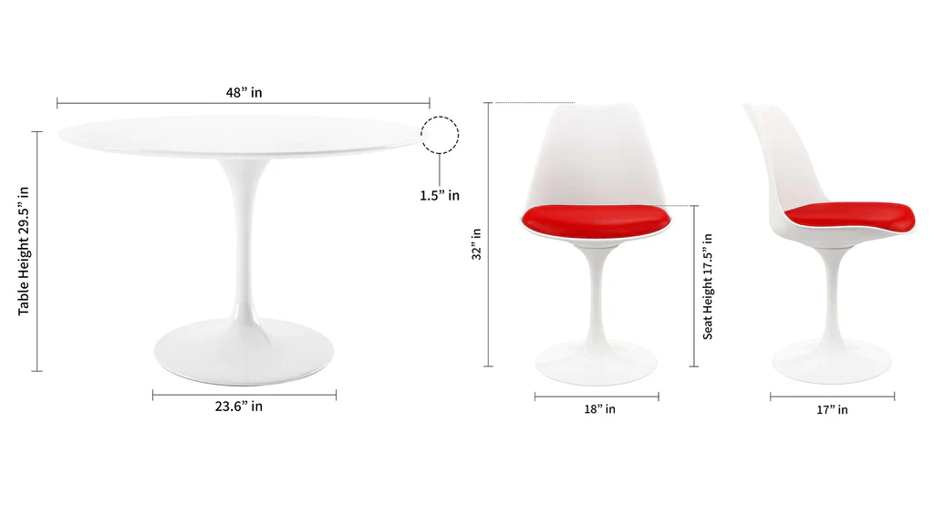 Tulip 48" Fiberglass Dining Table & Chairs 5Pc Set By Modholic - Image 5