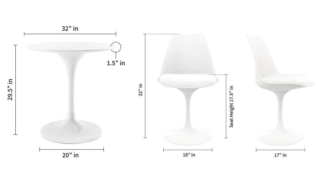 Tulip 32" Fiberglass Dining Table & Chairs Set  By Modholic - Image 5