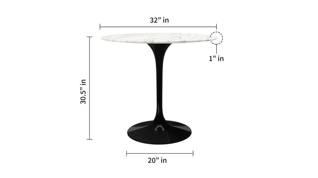 Tulip Marble Dining Table - 32" Round, Black Base By Modholic - Image 4