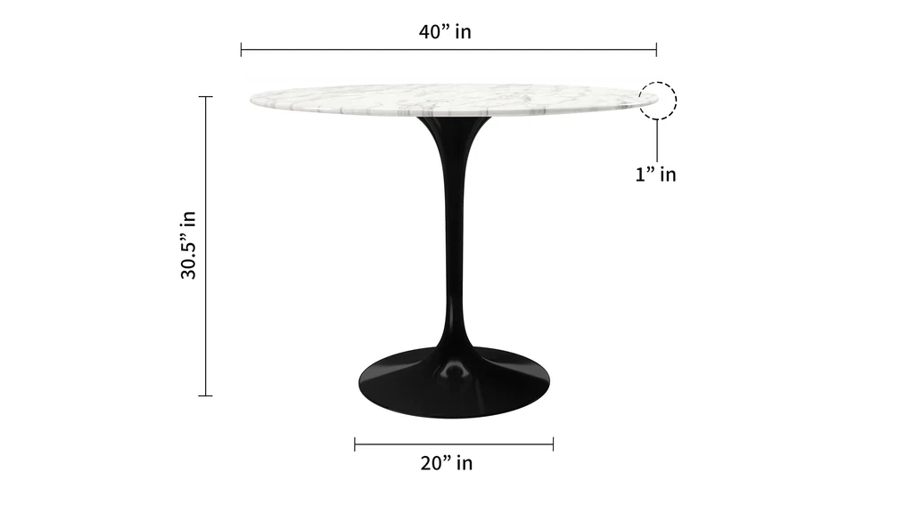 Tulip Marble Dining Table - 42" Round, Black Base By Modholic - Image 6