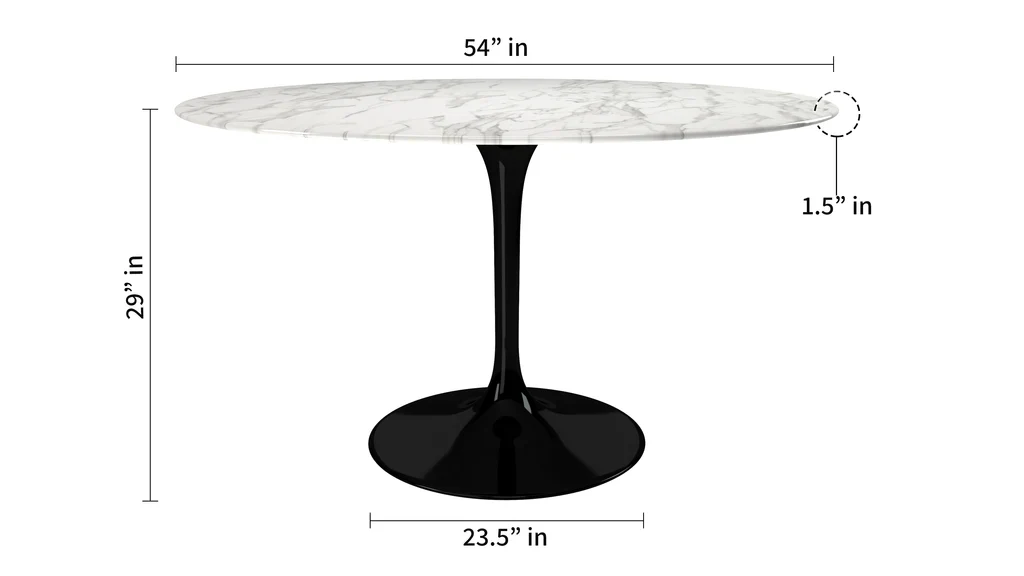 Tulip Marble Dining Table - 54" Round, Black Base By Modholic - Image 2