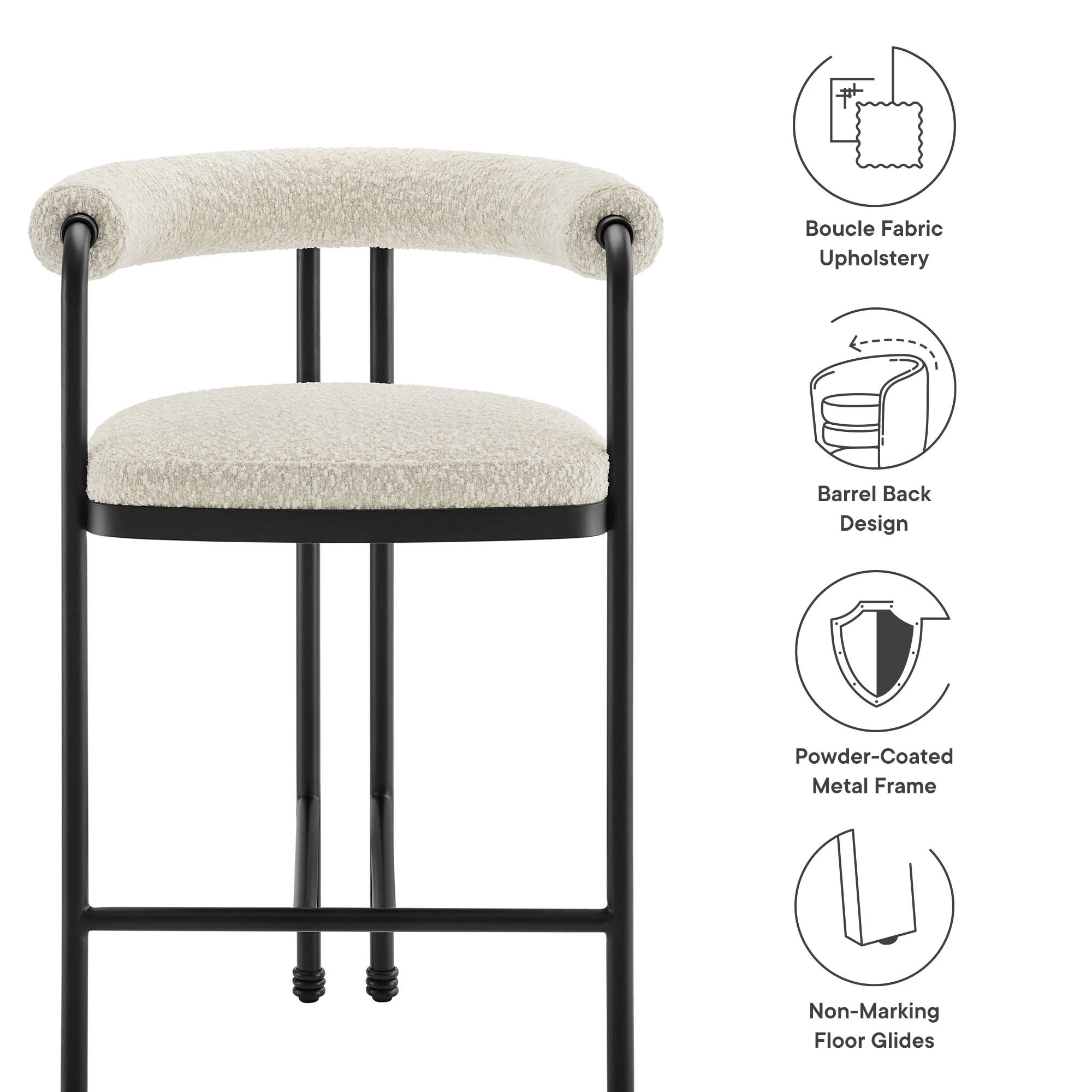 Turin Curved Back Boucle and Metal Counter Stool by Modway - Image 8