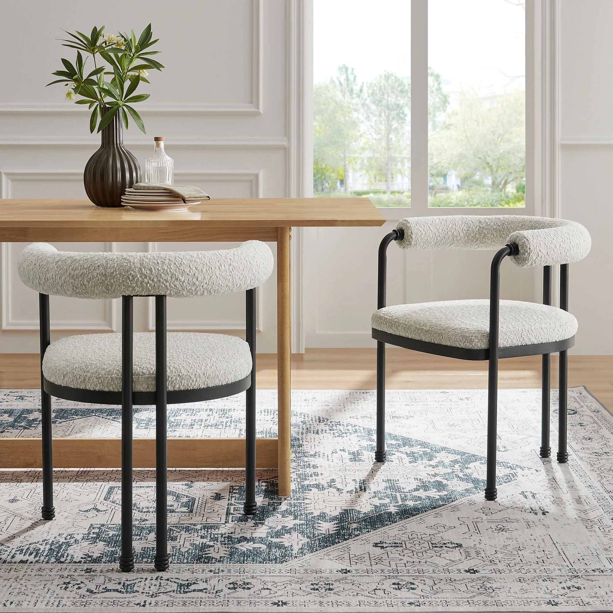 Turin Curved Back Boucle and Metal Dining Accent Chair by Modway