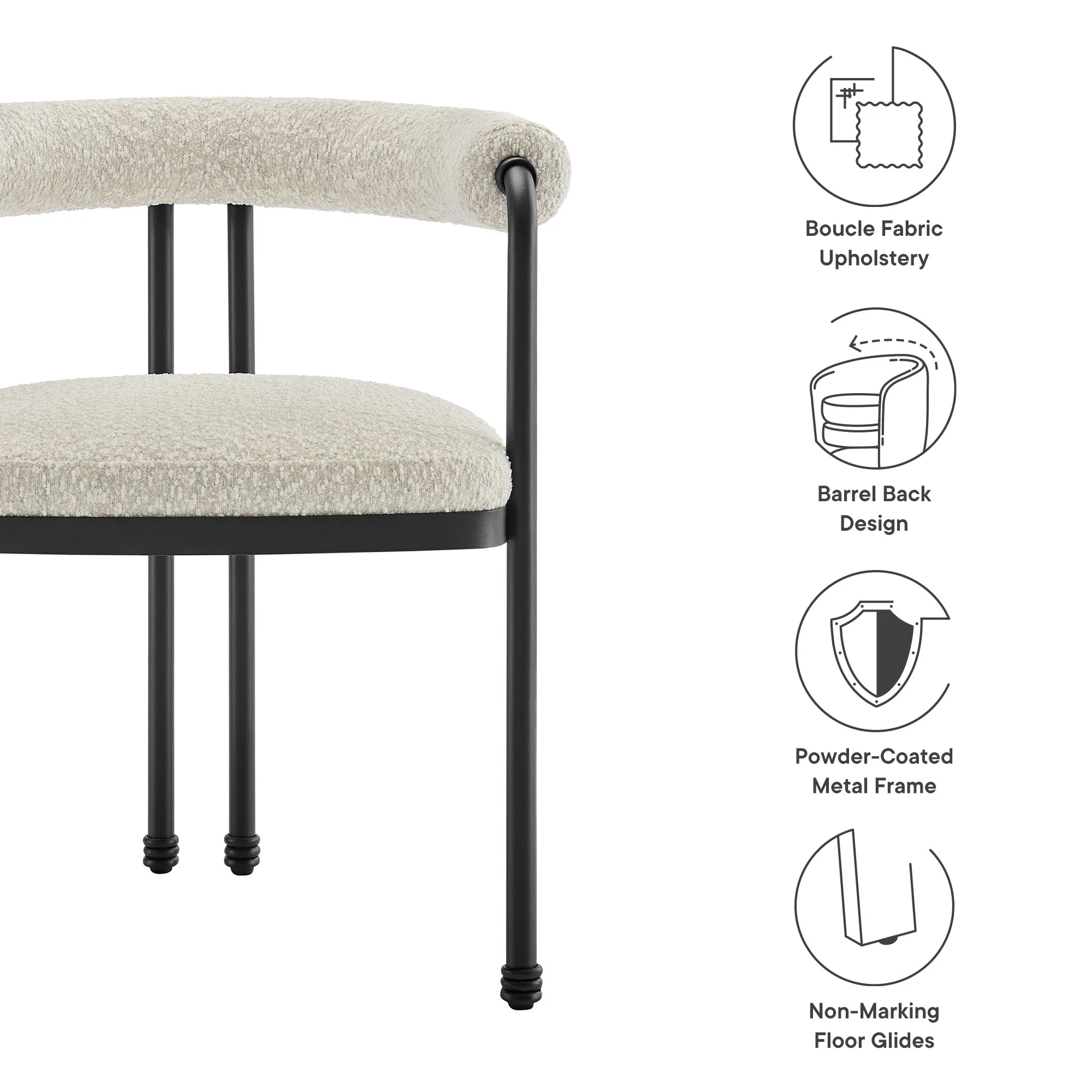 Turin Curved Back Boucle and Metal Dining Accent Chair by Modway - Image 8