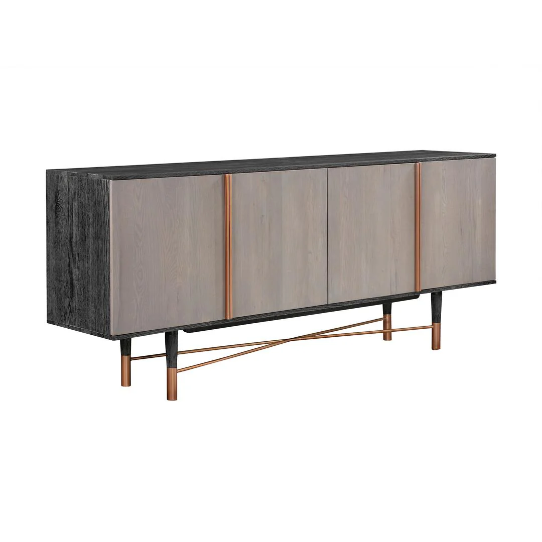 Turin Rustic Oak Wood Sideboard Cabinet with Copper Accent By Armen Living - Image 3