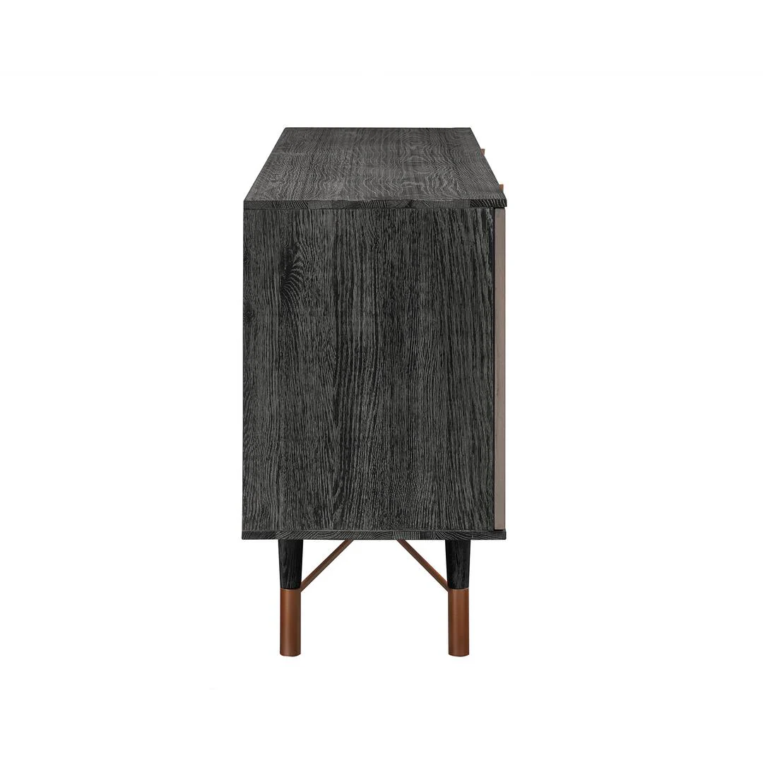Turin Rustic Oak Wood Sideboard Cabinet with Copper Accent By Armen Living - Image 4