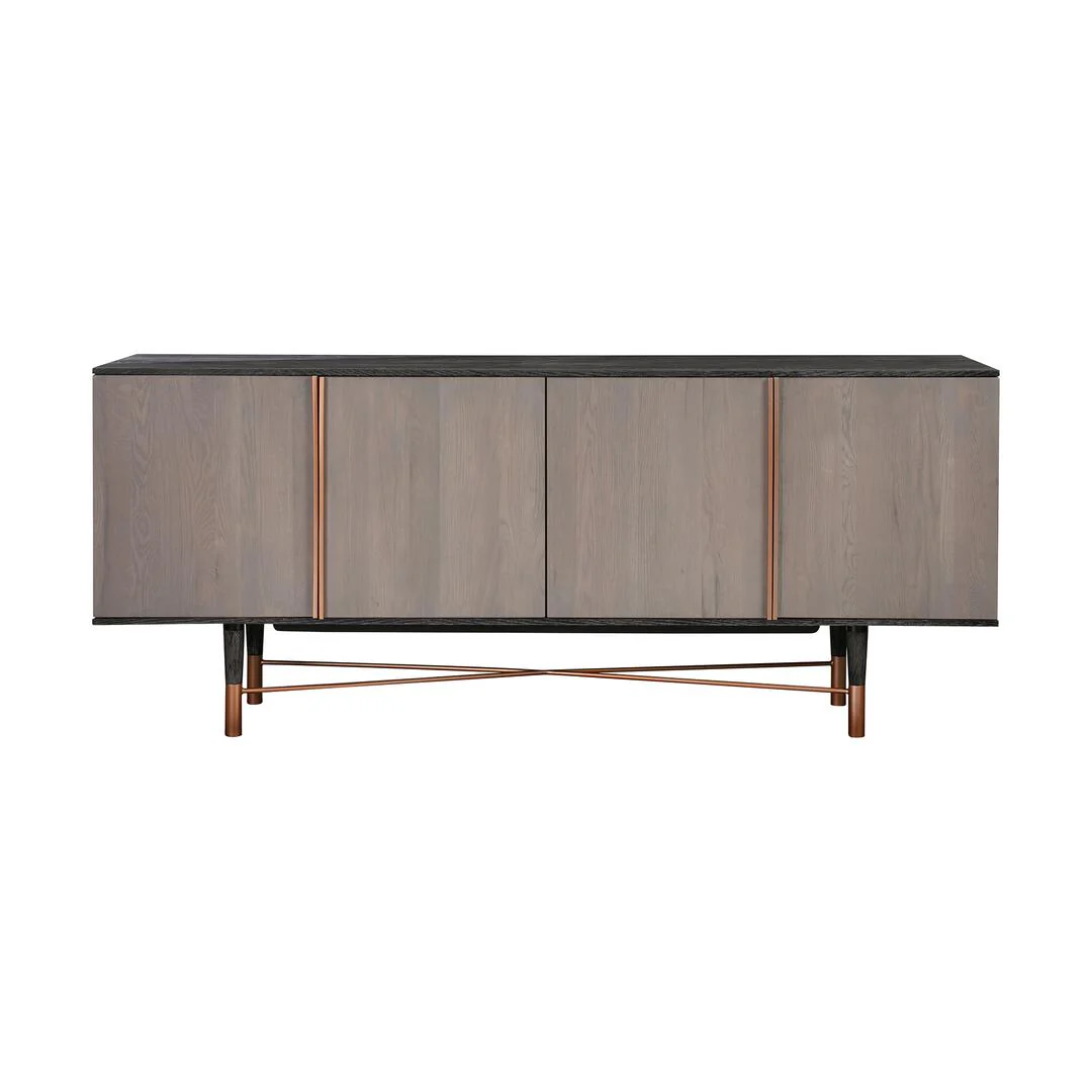 Turin Rustic Oak Wood Sideboard Cabinet with Copper Accent By Armen Living - Image 6