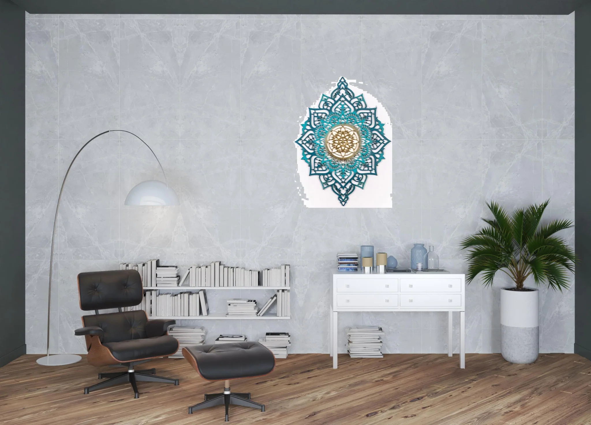 Turquoise And Gold Solid Wood Geometric Shapes Wall Decor By Homeroots - Image 3