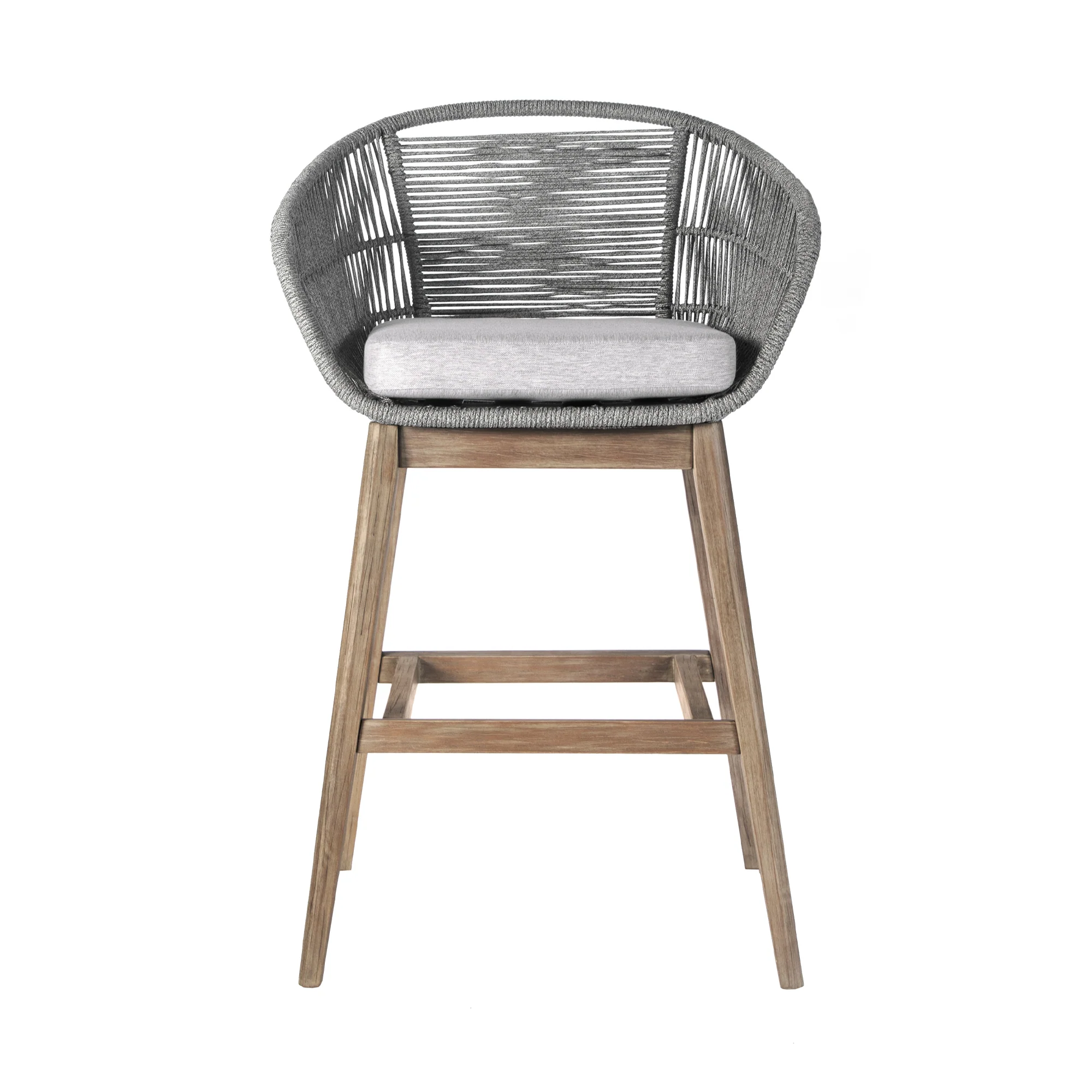 Tutti Frutti Indoor Outdoor Bar Height Bar Stool in Aged Teak Wood with Grey Rope By Armen Living - Image 3