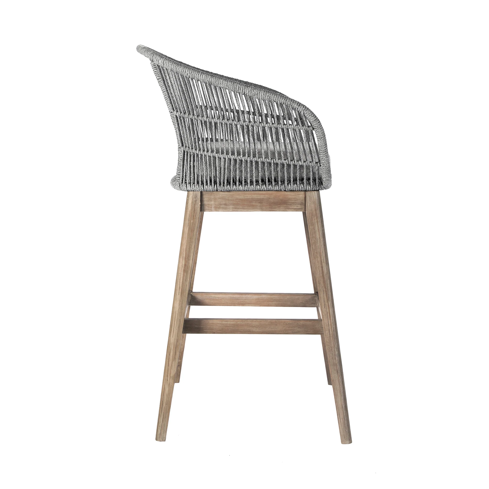 Tutti Frutti Indoor Outdoor Bar Height Bar Stool in Aged Teak Wood with Grey Rope By Armen Living - Image 4