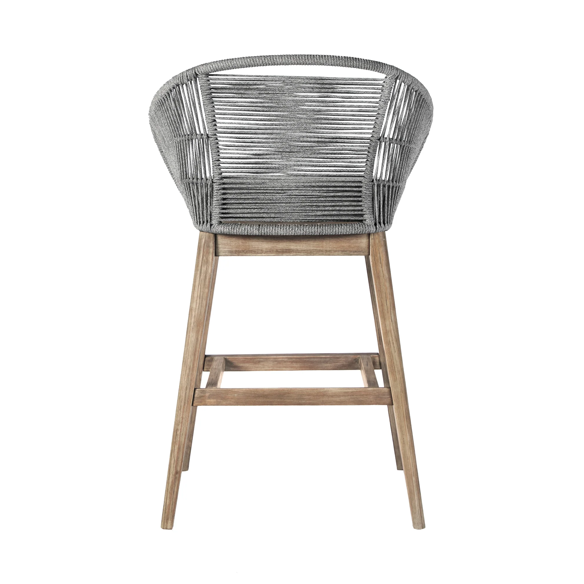 Tutti Frutti Indoor Outdoor Bar Height Bar Stool in Aged Teak Wood with Grey Rope By Armen Living - Image 5