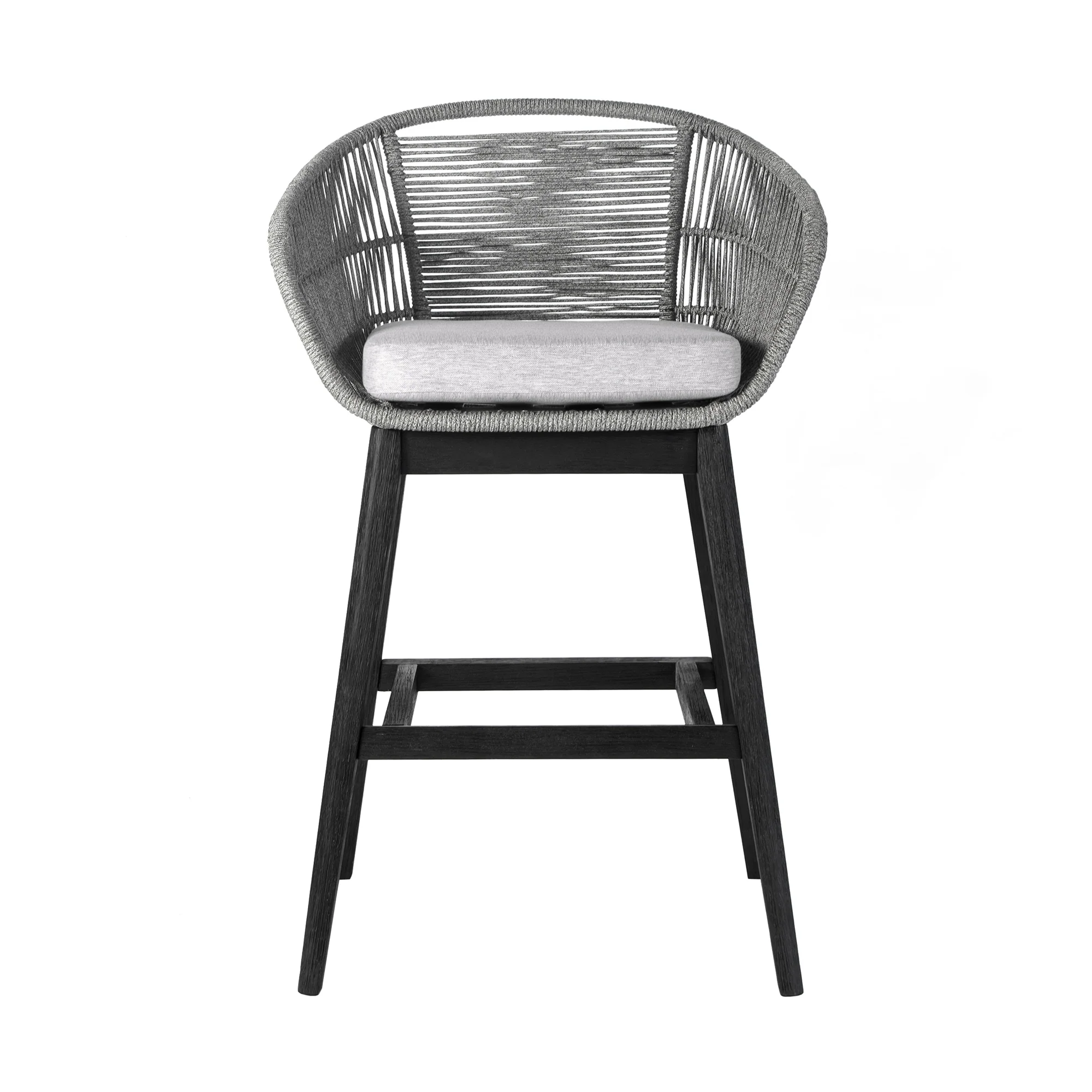 Tutti Frutti Indoor Outdoor Bar Height Bar Stool in Black Brushed Wood with Grey Rope By Armen Living - Image 3