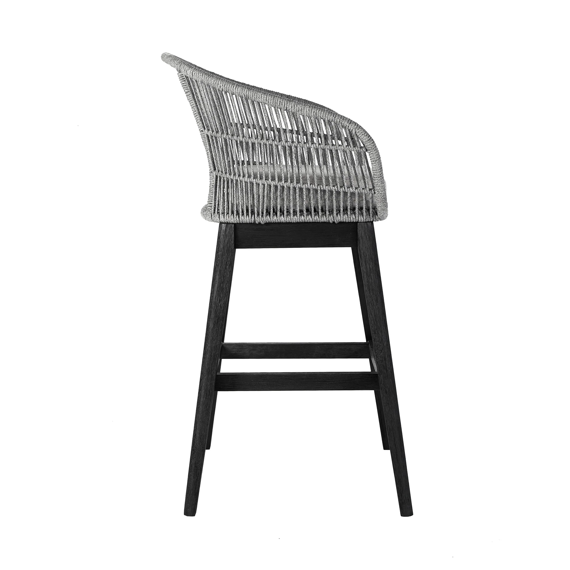 Tutti Frutti Indoor Outdoor Bar Height Bar Stool in Black Brushed Wood with Grey Rope By Armen Living - Image 4