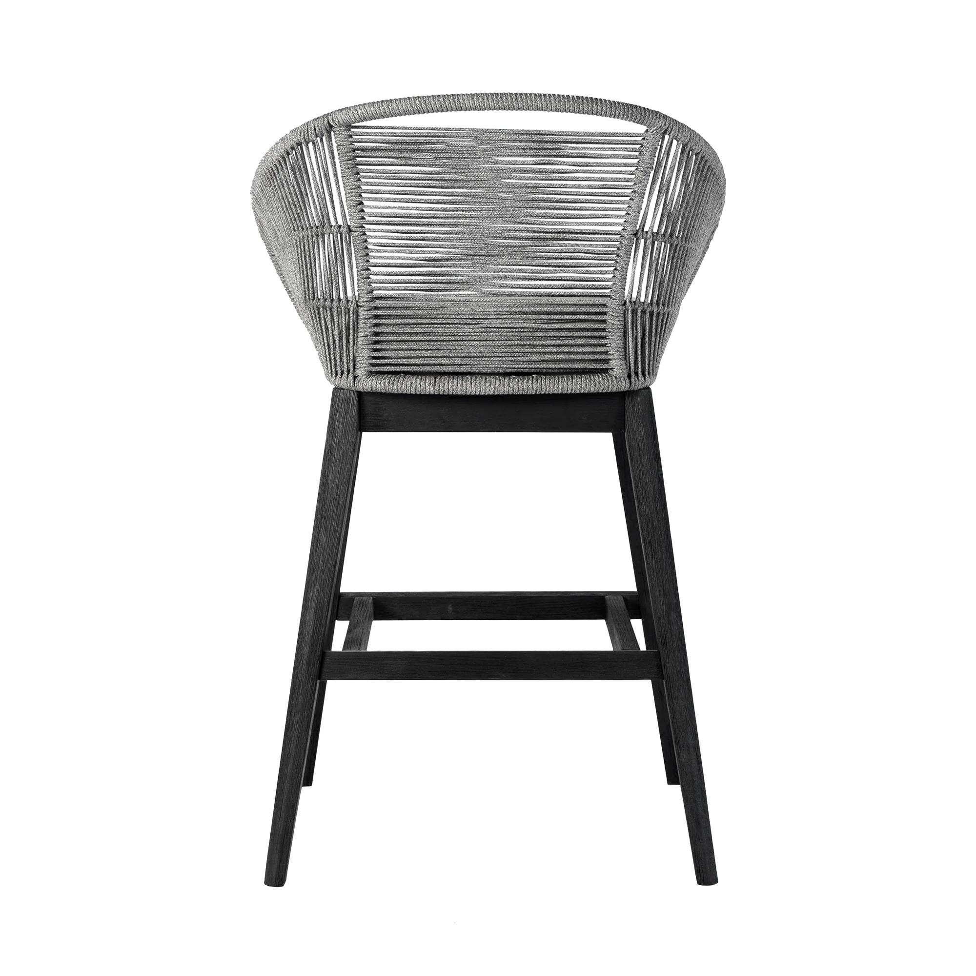 Tutti Frutti Indoor Outdoor Bar Height Bar Stool in Black Brushed Wood with Grey Rope By Armen Living - Image 5
