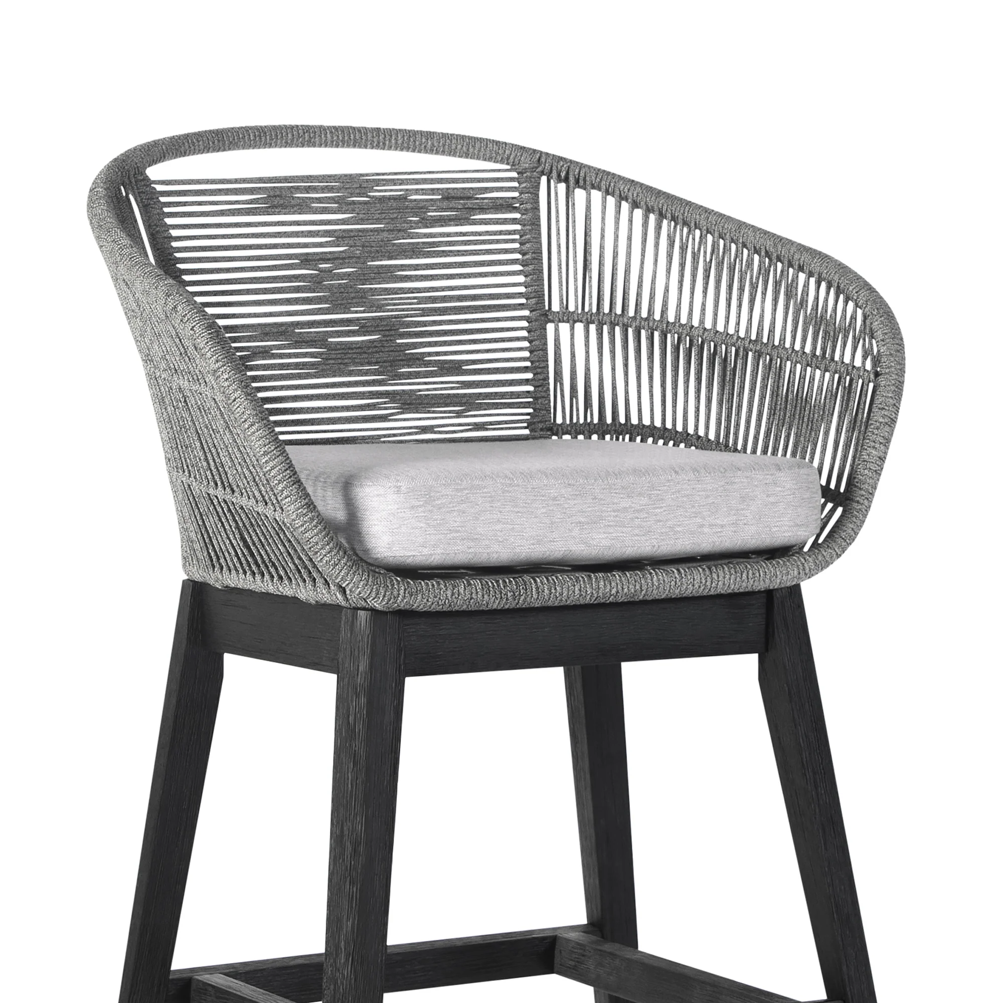 Tutti Frutti Indoor Outdoor Bar Height Bar Stool in Black Brushed Wood with Grey Rope By Armen Living - Image 6