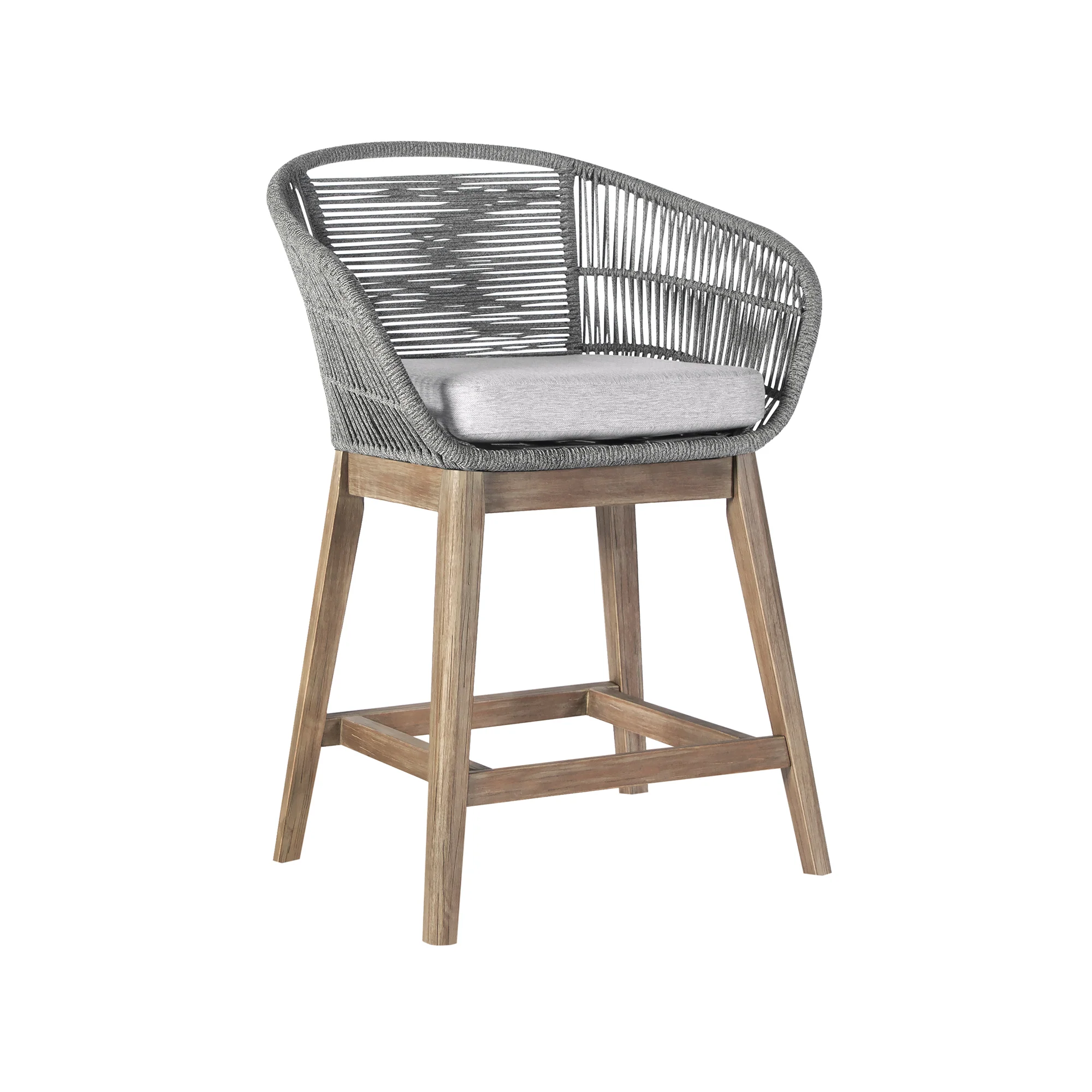 Tutti Frutti Indoor Outdoor Counter Height Bar Stool in Aged Teak Wood with Grey Rope By Armen Living - Image 2