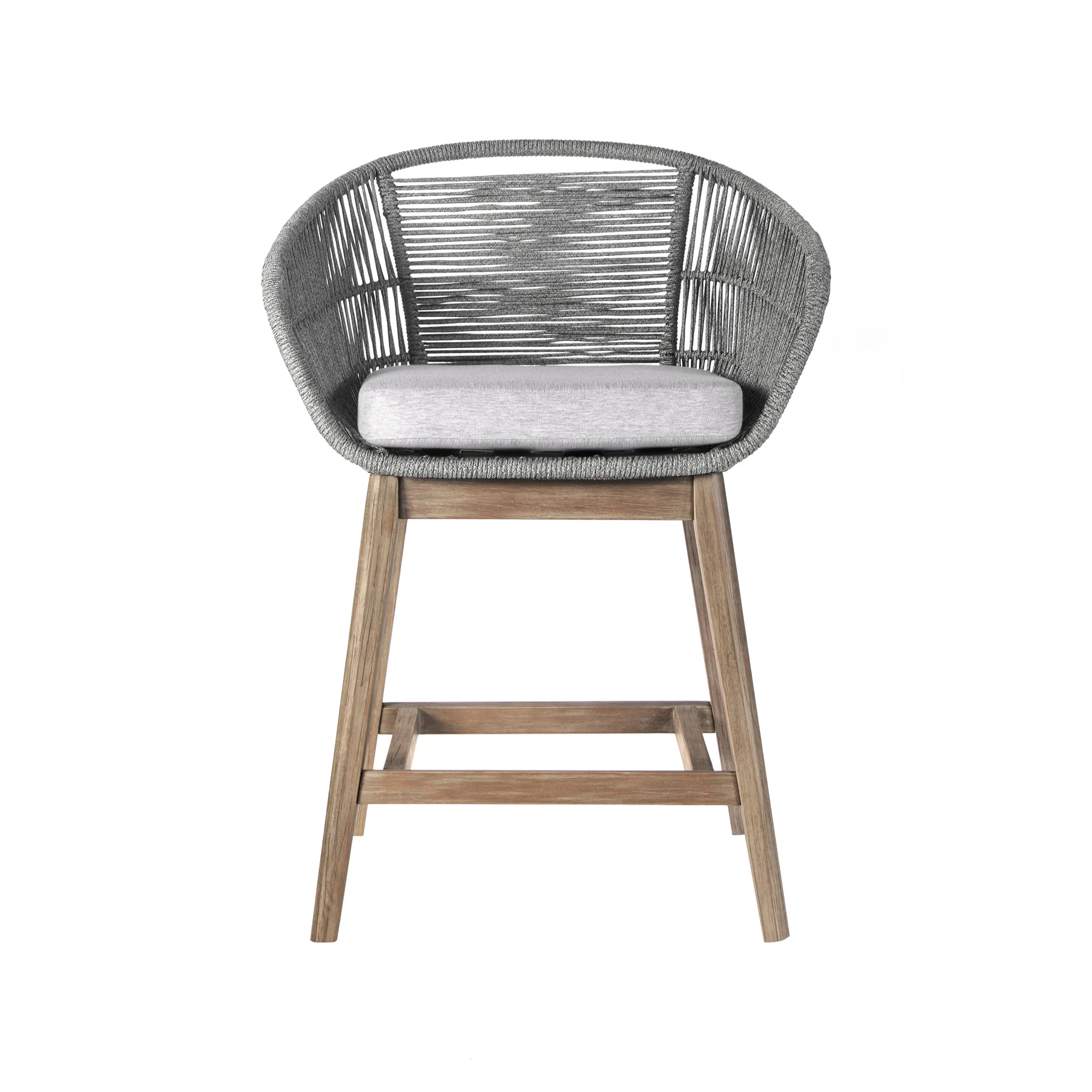 Tutti Frutti Indoor Outdoor Counter Height Bar Stool in Aged Teak Wood with Grey Rope By Armen Living - Image 3
