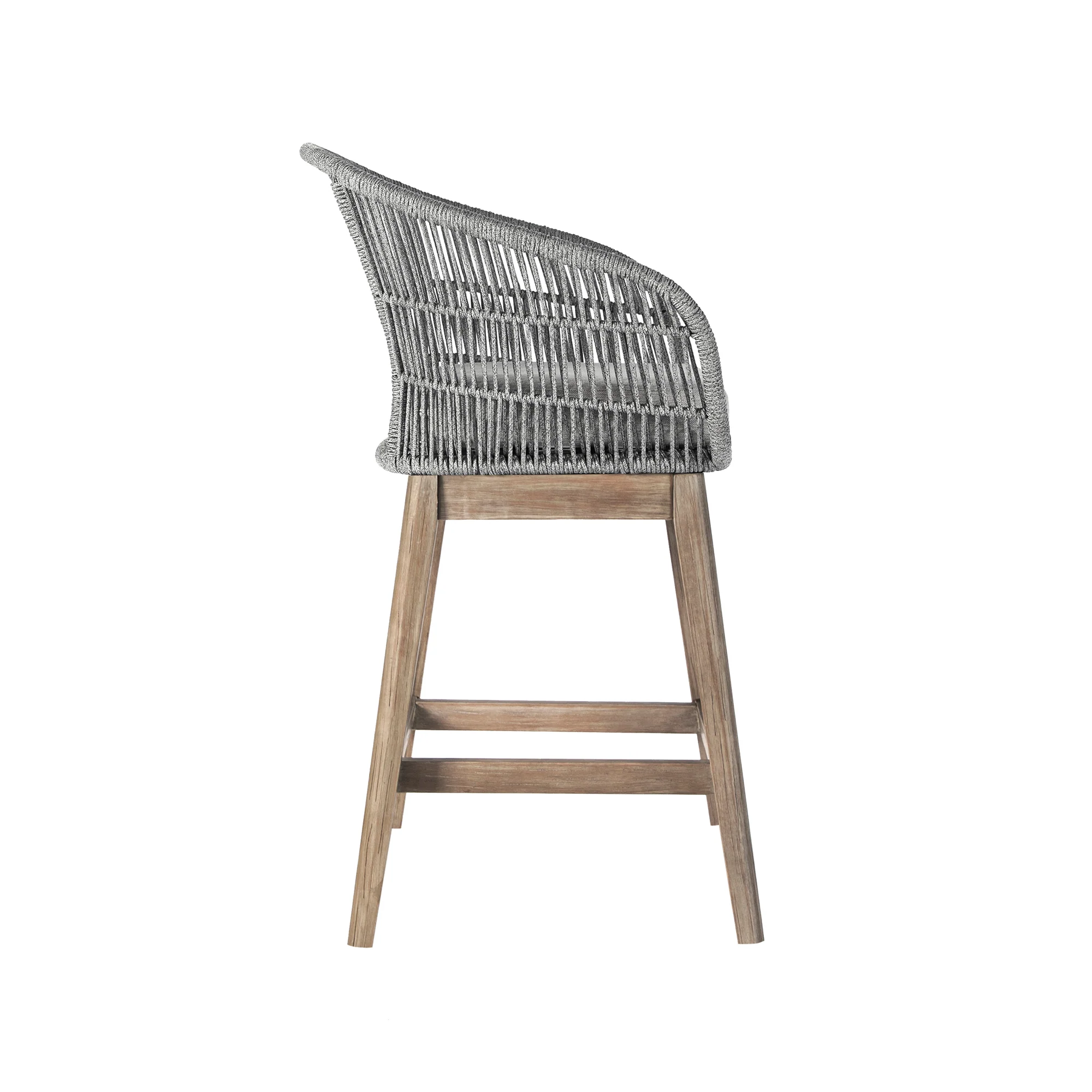 Tutti Frutti Indoor Outdoor Counter Height Bar Stool in Aged Teak Wood with Grey Rope By Armen Living - Image 4
