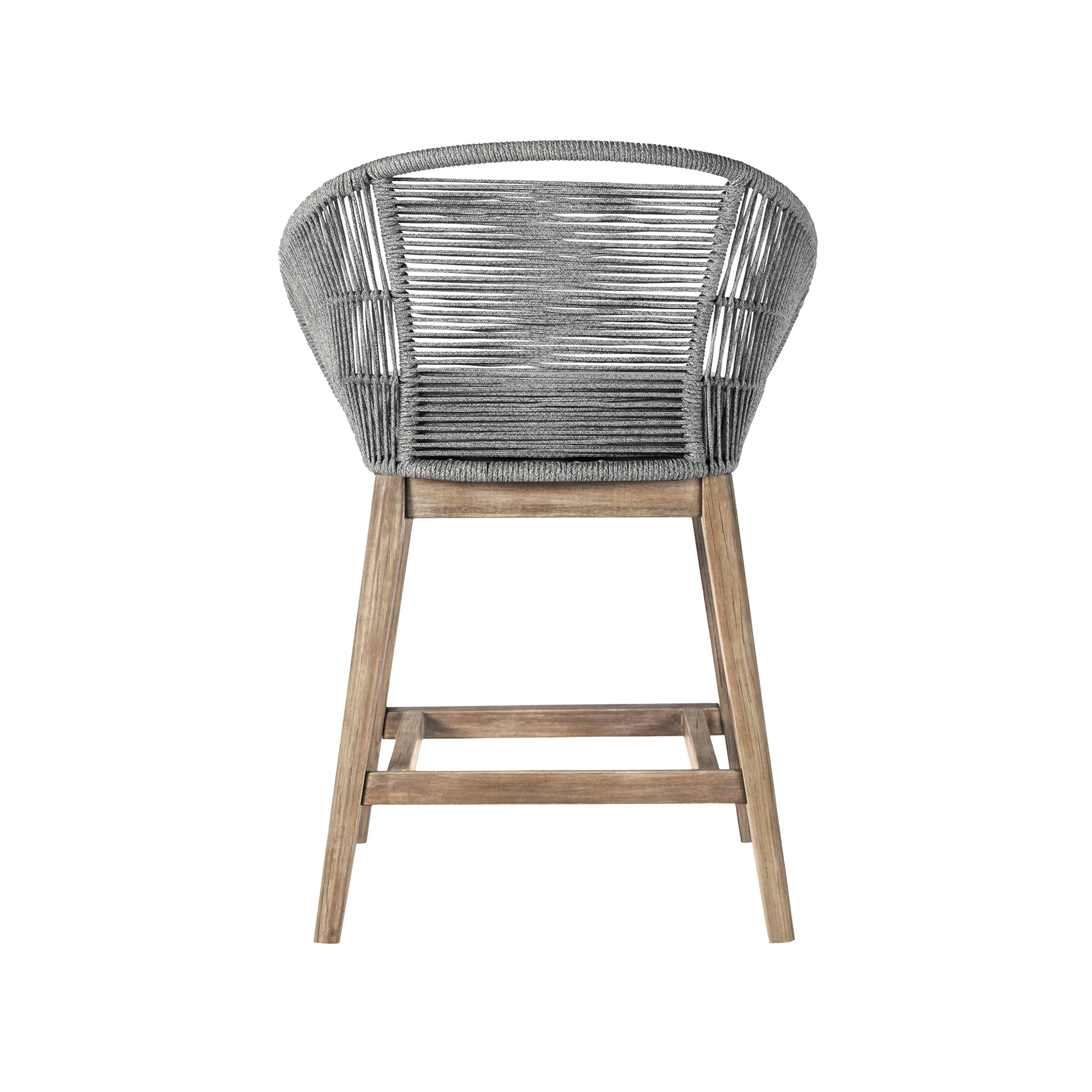 Tutti Frutti Indoor Outdoor Counter Height Bar Stool in Aged Teak Wood with Grey Rope By Armen Living - Image 5