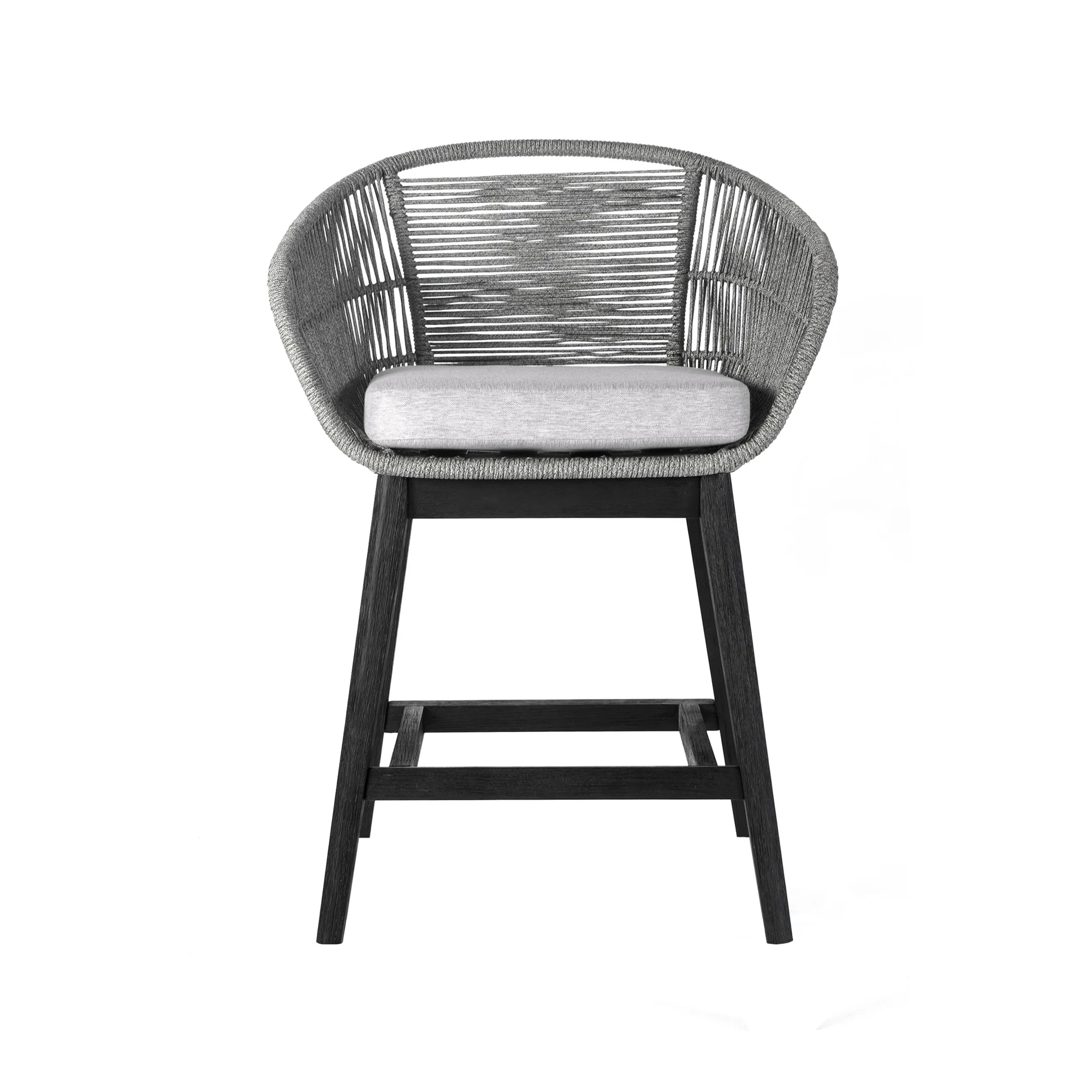 Tutti Frutti Indoor Outdoor Counter Height Bar Stool in Black Brushed Wood with Grey Rope By Armen Living - Image 3