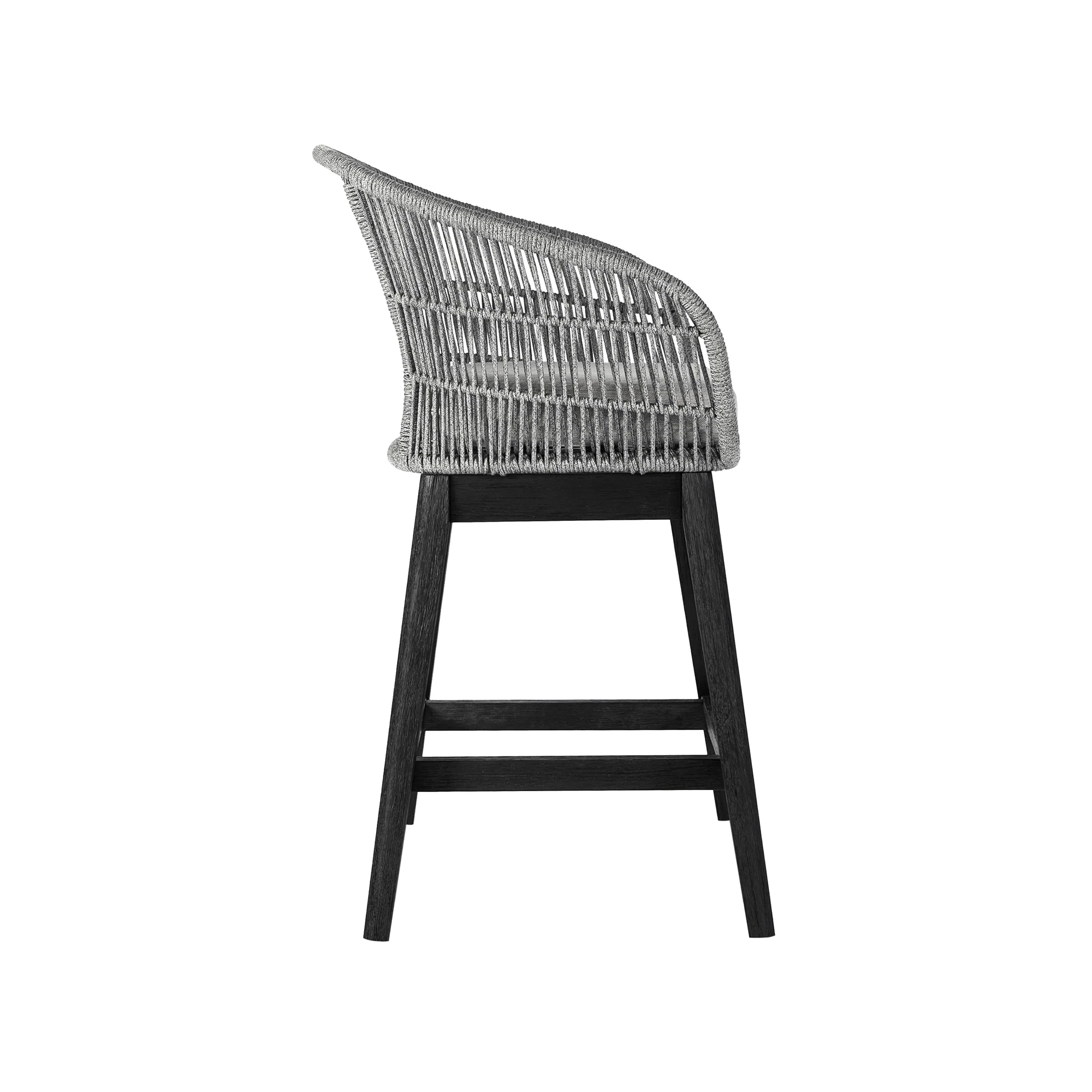 Tutti Frutti Indoor Outdoor Counter Height Bar Stool in Black Brushed Wood with Grey Rope By Armen Living - Image 4