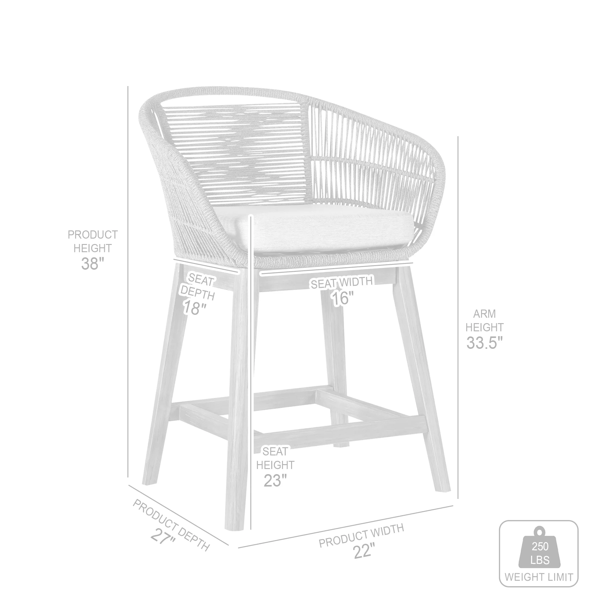 Tutti Frutti Indoor Outdoor Counter Height Bar Stool in Black Brushed Wood with Grey Rope By Armen Living - Image 9