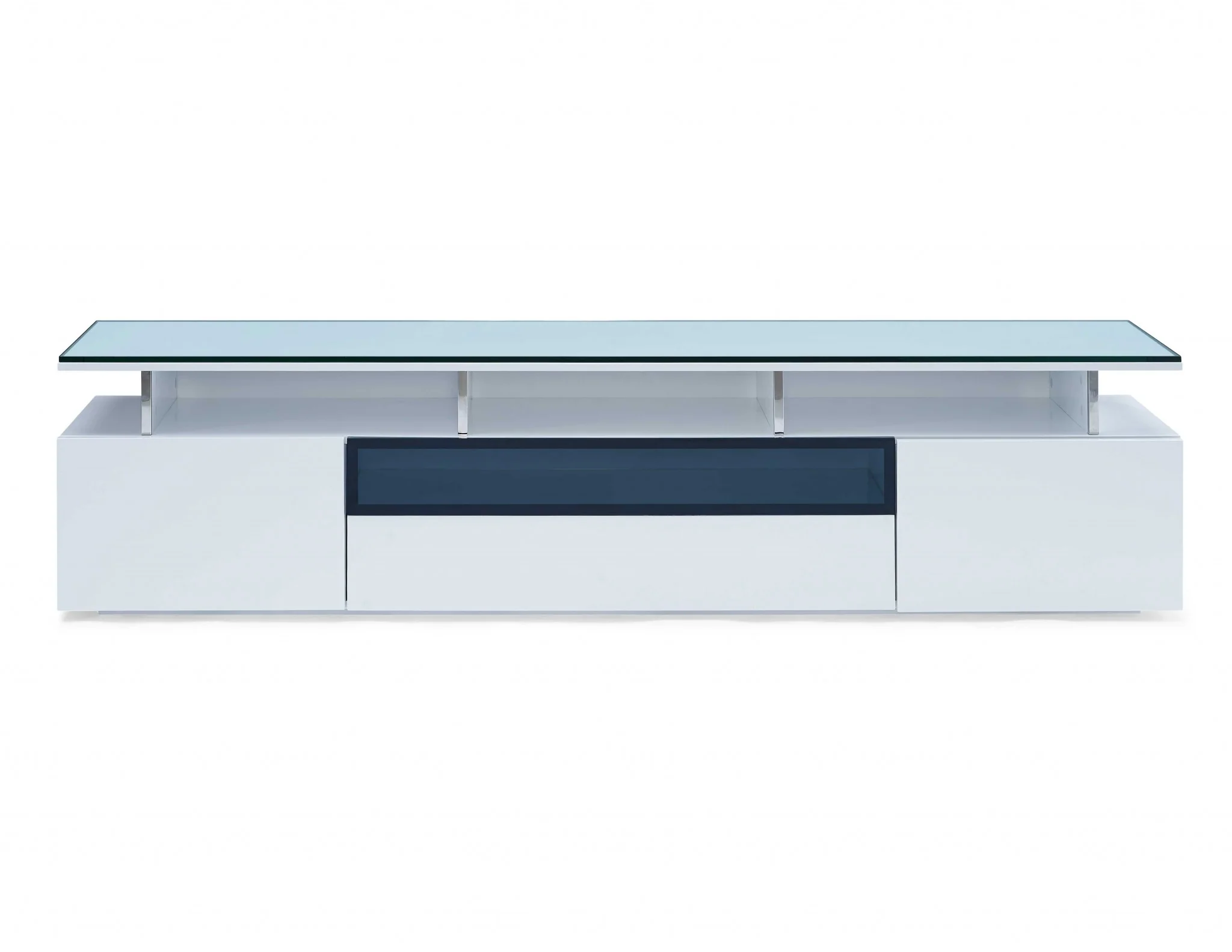 Tv Unit High Gloss White With Gray Glass Middle Drawer 2 Drawers And 2 Doors By Homeroots - Image 2