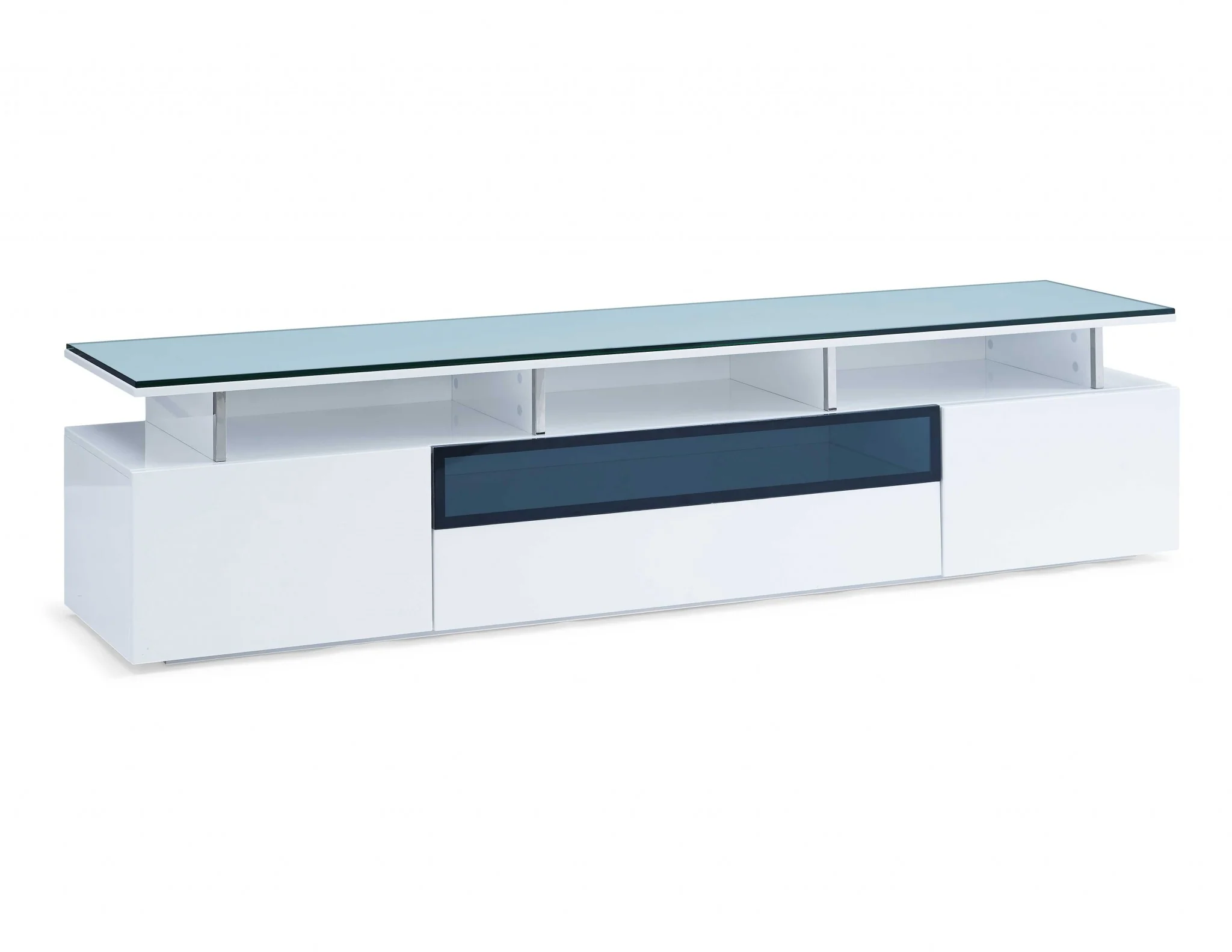 Tv Unit High Gloss White With Gray Glass Middle Drawer 2 Drawers And 2 Doors By Homeroots - Image 3